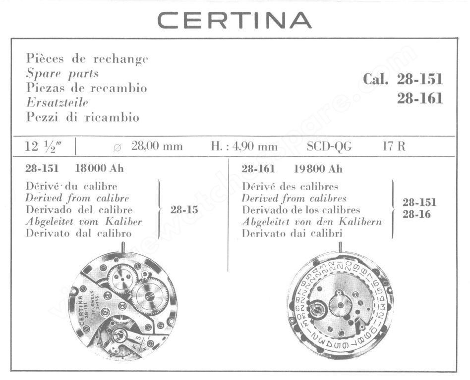 Certina 28 151 watch movements Certina 28 151 watch movements