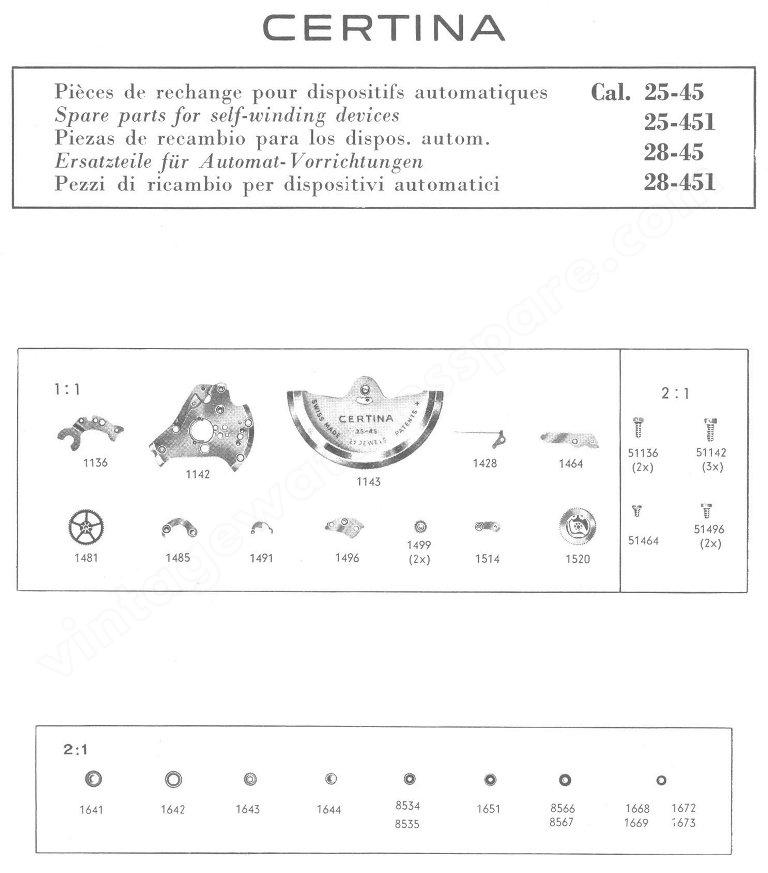 Certina 28 451 Watch Automatic spare parts Certina 28 451 Watch Automatic spare parts