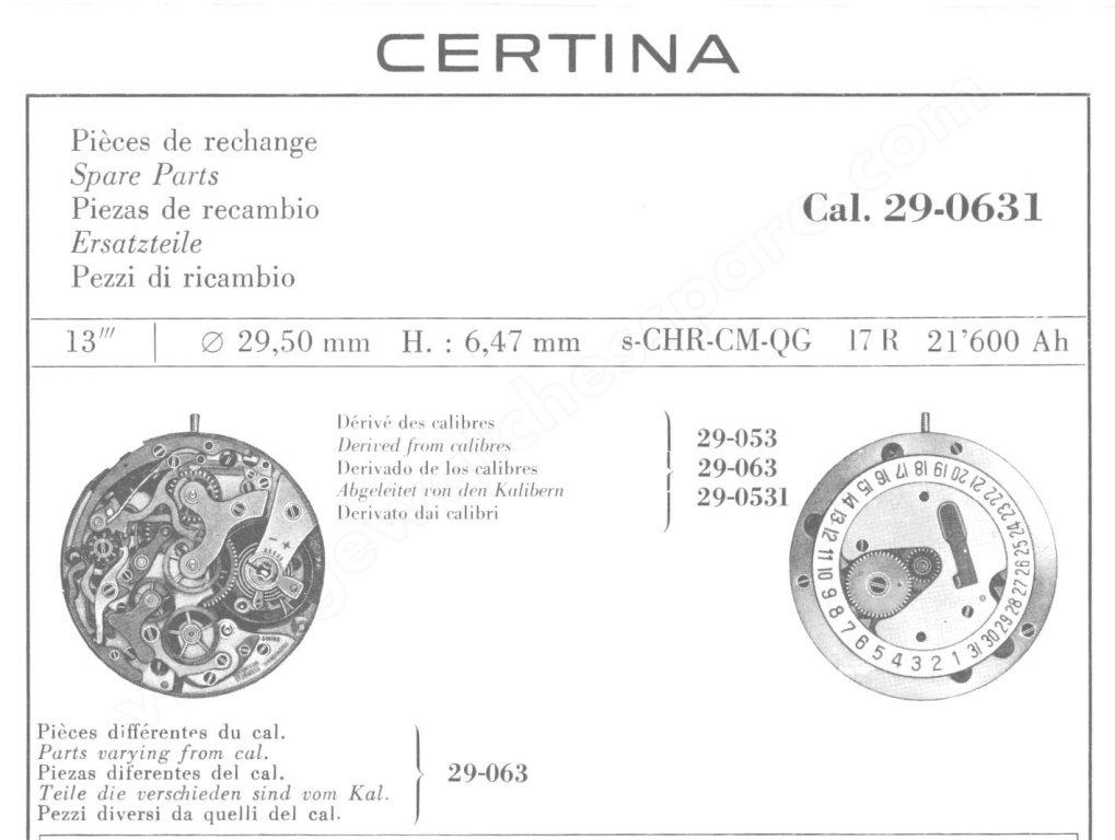 Certina 29 0631 watch movements Certina 29 0631 watch movements