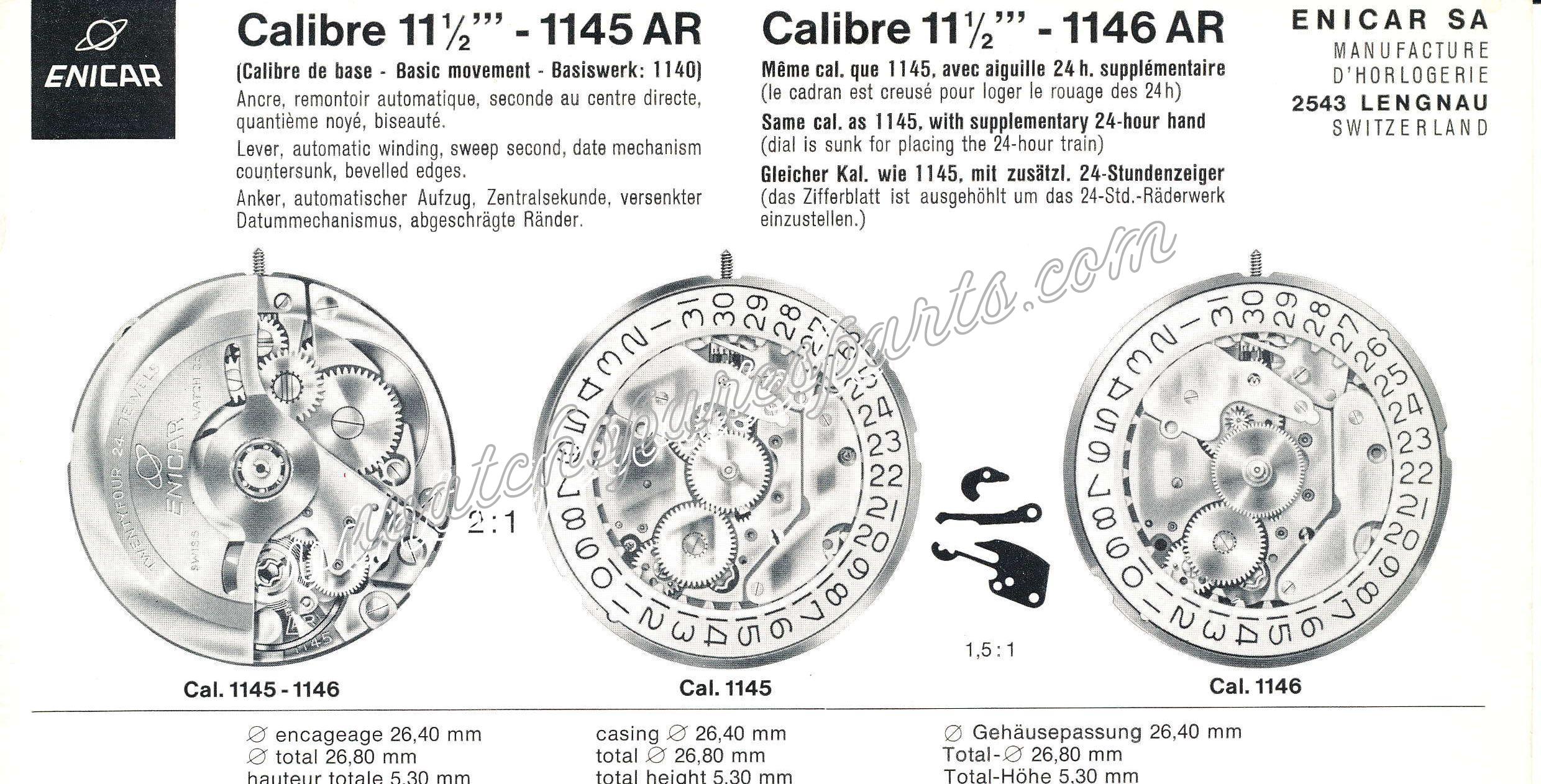 Enicar AR 1145 Watch movements Enicar AR 1145 Watch movements