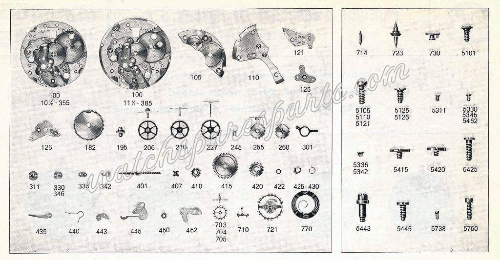 Peseux 355 Watch spare parts Peseux 355 Watch spare parts