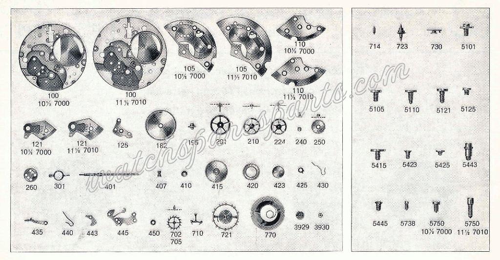 Peseux 7010 Watch spare parts Peseux 7010 Watch spare parts