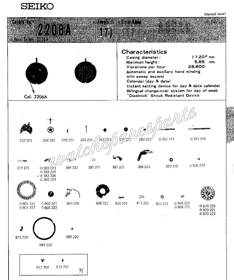 Seiko 2206A Watch movements Seiko 2206A Watch movements