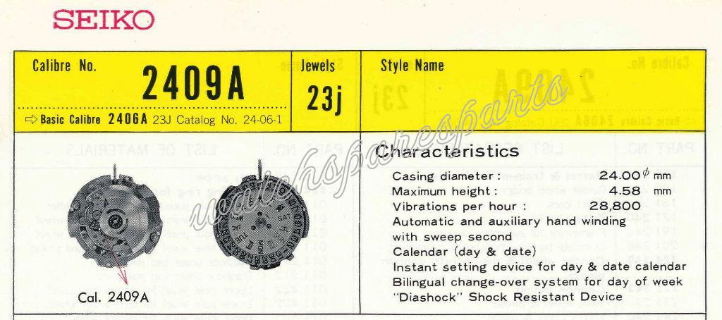 Seiko 2409A Watch movements Seiko 2409A Watch movements
