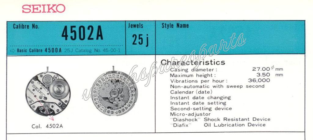 Seiko 4502A Watch movements Seiko 4502A Watch movements