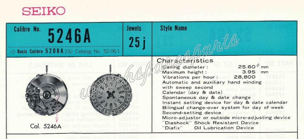 Seiko 5246A Watch movements Seiko 5246A Watch movements