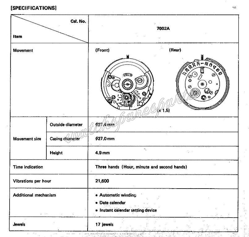 Seiko 7002A Watch movements Seiko 7002A Watch movements