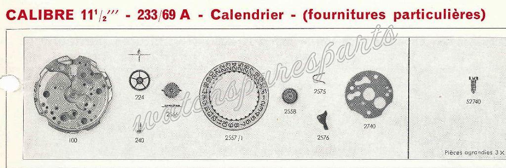 France Ebauches FE 233 69A Watch Date spare parts France Ebauches FE 233 69A Watch Date spare parts