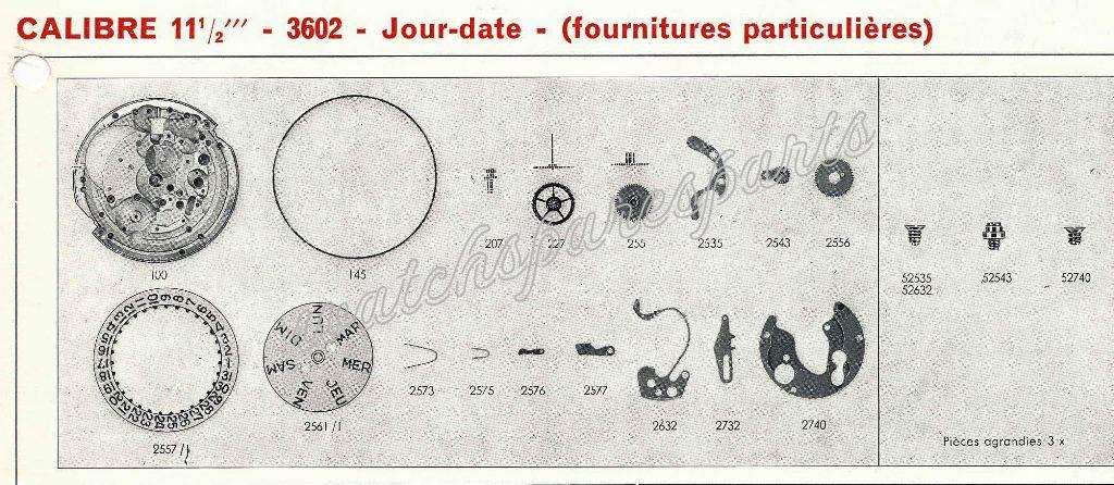 France Ebauches FE 3602 Watch Day Date spare parts France Ebauches FE 3602 Watch Day Date spare parts