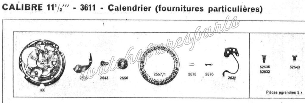 France Ebauches FE 3611 Watch Date spare parts France Ebauches FE 3611 Watch Date spare parts