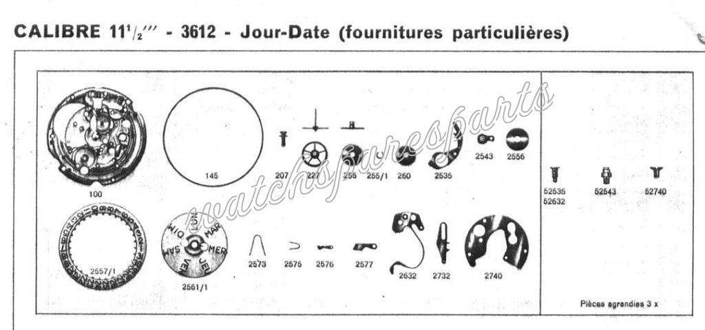 France Ebauches FE 3612 Watch Day Date spare parts France Ebauches FE 3612 Watch Day Date spare parts
