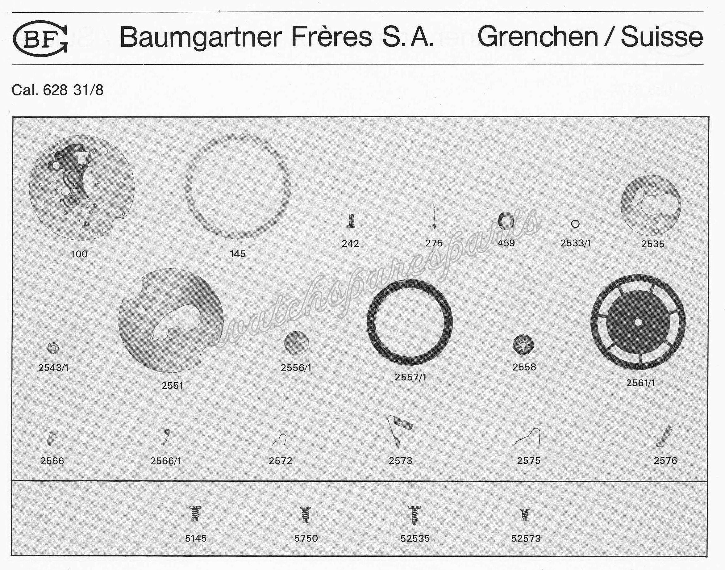 BFG Baumgartner 628 31 8 Watch Movement Calendar spare parts BFG Baumgartner 628 31 8 Watch Movement Calendar spare parts
