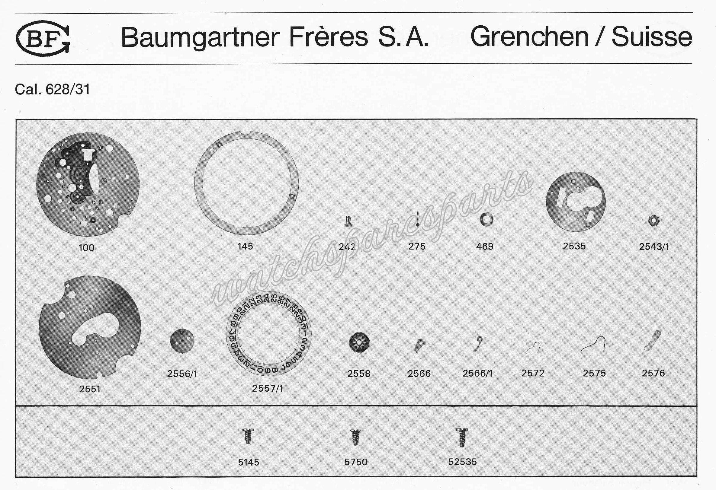 BFG Baumgartner 628 31 Watch Movement Calendar spare parts BFG Baumgartner 628 31 Watch Movement Calendar spare parts