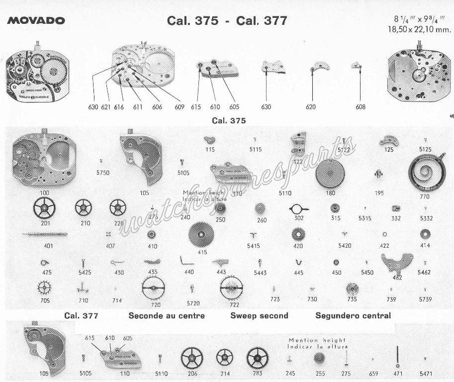 Movado Caliber 375 Watch movement spare parts Movado Caliber 375 Watch movement spare parts